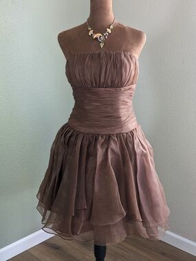 Y2K FairyCore Strapless Brown Chiffon Cocktail Dress